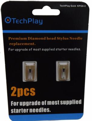 TECHPLAY KPG6 GOLD RECORD PLAYER NEEDLE TURNTABLE STYLUS JENSEN CROSLEY 2 PACK