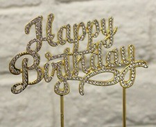Gold Happy Birthday Cake Topper Rhinestone Meatal Bling Cake Topper