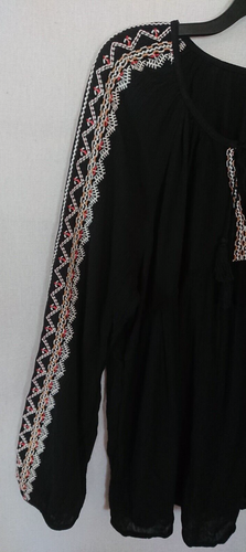 Blusa para mujer suave negra bordada azul marino antiguo talla extra grande/XL - Imagen 4 de 6