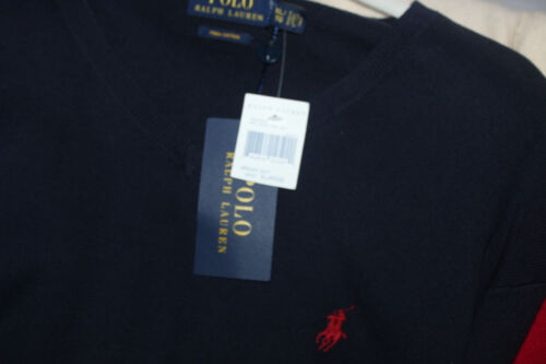 POLO RALPH LAUREN BLU NAVY MAGLIONE SCOLLO A V PIMA COTONE UOMO TG XL NUOVO CON ETICHETTE - Foto 4 di 7