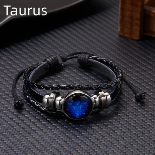 Luminous Zodiac Sign Charm Bracelets for Men & Women - Vintage Leather Wrap - Bild 15 von 24