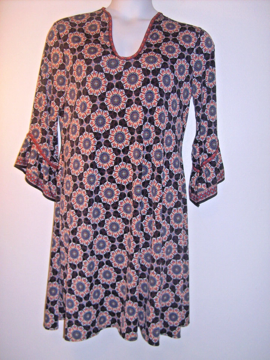 Max Studio Size XL Black Multicolor Boho Bell Sleeve Dress eBay