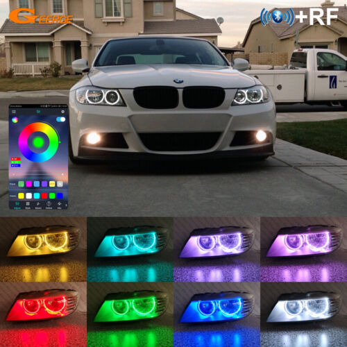 For BMW 3 Series E90 E91 LCI Multi Color RGB LED Angel Eyes Kit Bluetooth APP - Picture 1 of 24