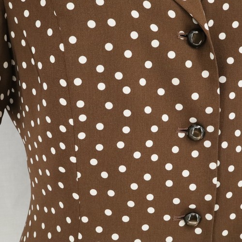 Le Suit Jacket Womens 14 Brown White Polka Dot Lined Blazer Buttons Career - Picture 4 of 13