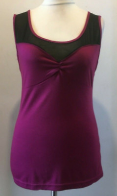 YOINS Mesh Active Top Insert Gather Womens Sleeveless Size 16 Uk NEW Dark Cerise