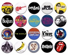 20x 60's Sixties Bands Artists Various 25mm / 1 Inch D Pin Button Badges
