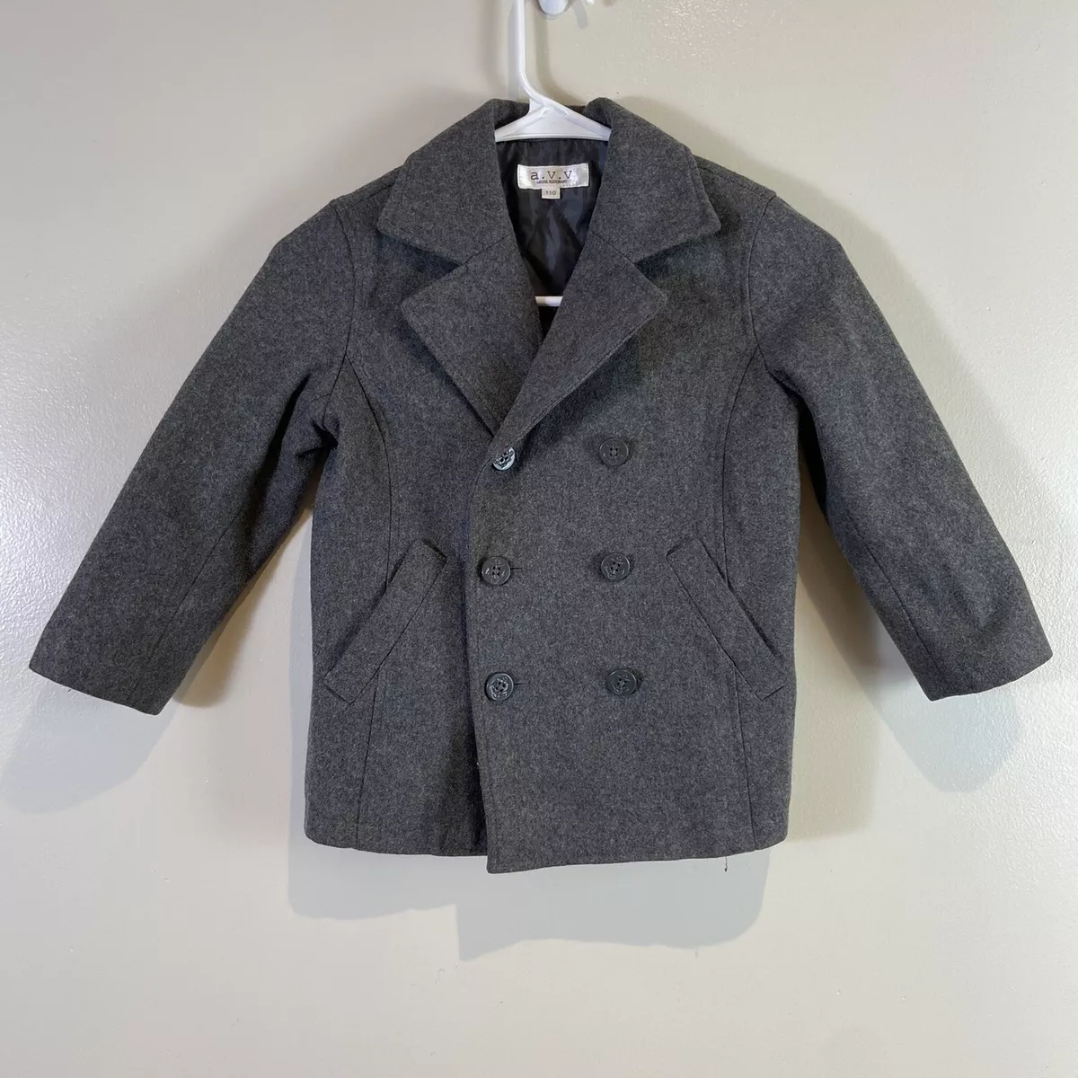 AVV Michel Klein Paris Girls 4T Jacket Kids Double Breast Pea Coat Gray  Wool B50