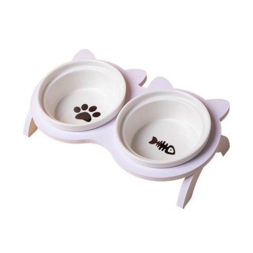 Double Bowl Ceramic Cat Bowl with Stand Non-slip Cat Feeding Dish Kitty - Picture 13 of 17