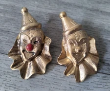 Vintage Harlequin Clown Lapel Pin Gold Tone Red Nose