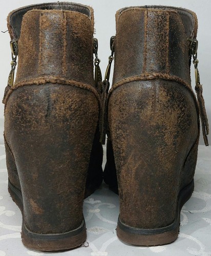 UGG MYRNA Lodge Wedge Brown Leather Sheepskin Boots Size UK 6.5 - Picture 5 of 11