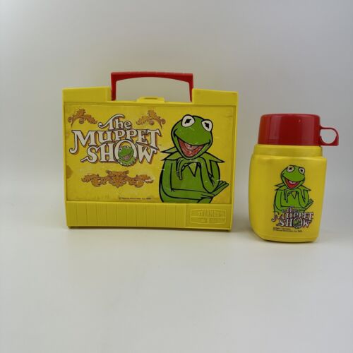 1980 The Muppet Show Kermit The Frog Lunchbox W/ Thermos vintage HTF Rare Henson - Afbeelding 1 van 21