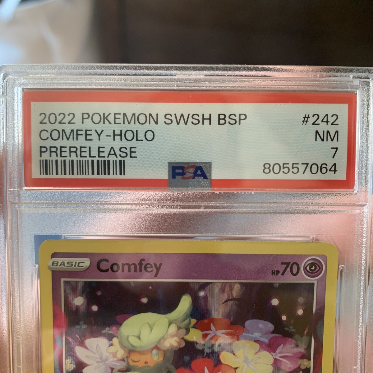 Pokemon - Carta Comfey SWSH242 Holo Rare, Promo Prerelease 'Origine Perduta', Timbrata, Inglese