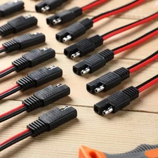 16 Pack SAE Connector 12 Inch 14 AWG Copper Wire, 2 Pin Single Plug Connector