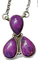 Southwest Kingman PURPLE MOHAVE TURQUOISE 925 Sterling Silver Bar Necklace NEW