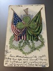 Vintage Postcard St. Patrick’s Day Crossed Flags Harp Shamrock Embossed — photo 1