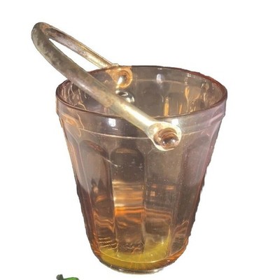 Vintage Pink Depression Glass Ice Bucket Barware With Attached Metal Handle