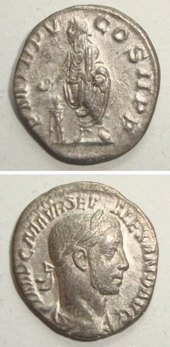 SEVERUS ALEXANDER DENARIUS P M TR V COS II ANCIENT ROMAN 226 COIN 2.44g 17.3mm