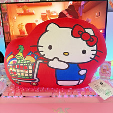 Lindo cojín de felpa Hello Kitty rojo carro de compras Sanrio decoración de habitación