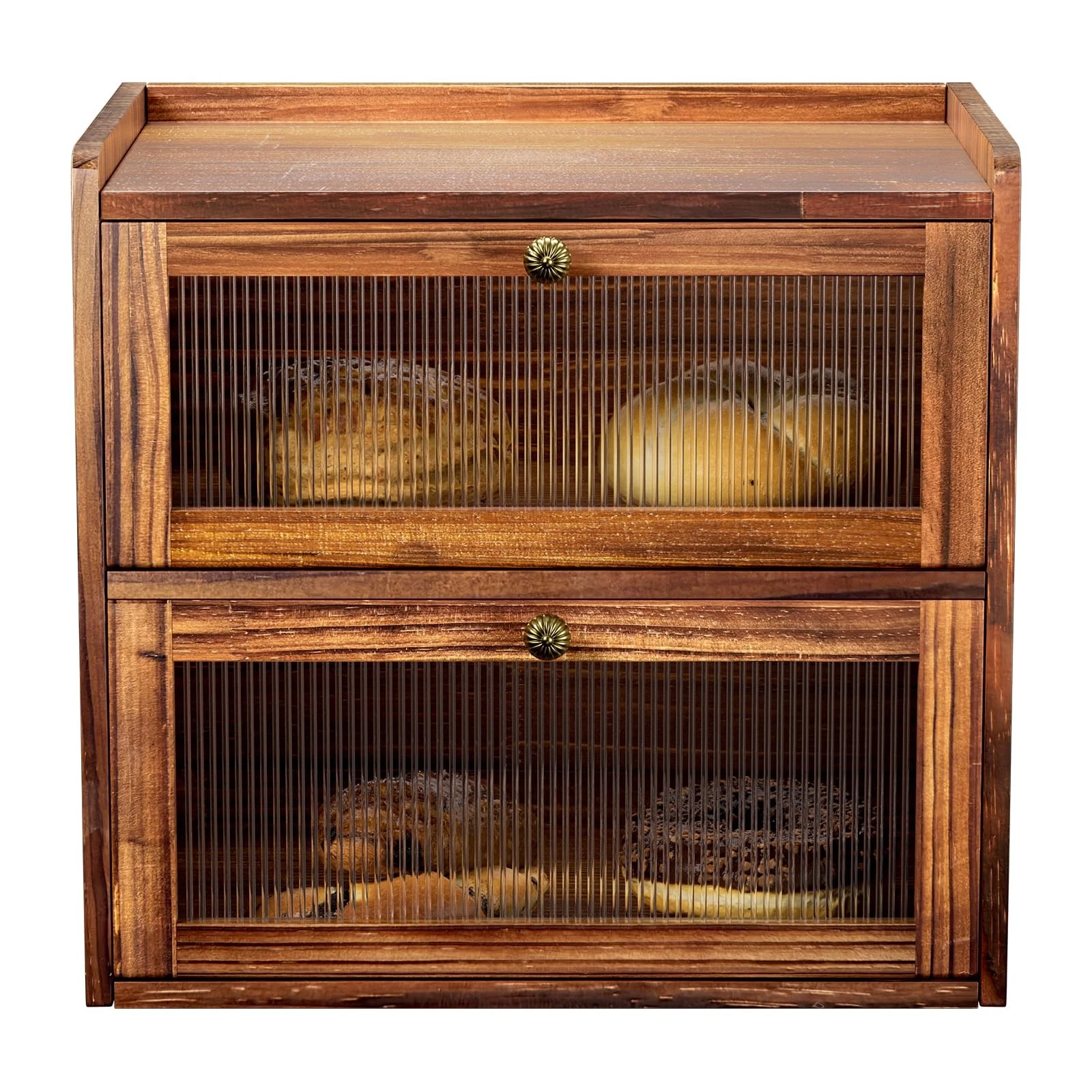 Bread Box for Kitchen Countertop Wooden Bread Storage Container Bin 2 Layer C...