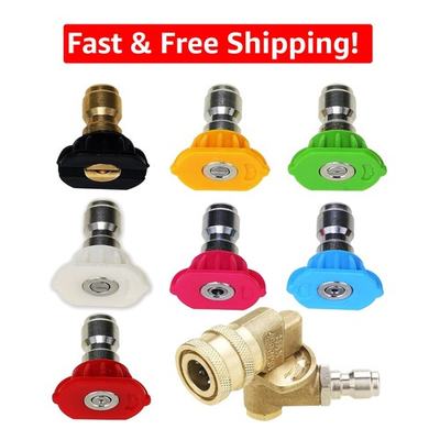 #ad High Performance Pressure Washer Pivoting Coupler with 7 Nozzle Tips 4500 PSI $29.82