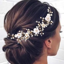 Flower Bride Wedding Hair Vine Pearl Bridal Headband Rhinestones Hair Breath ...