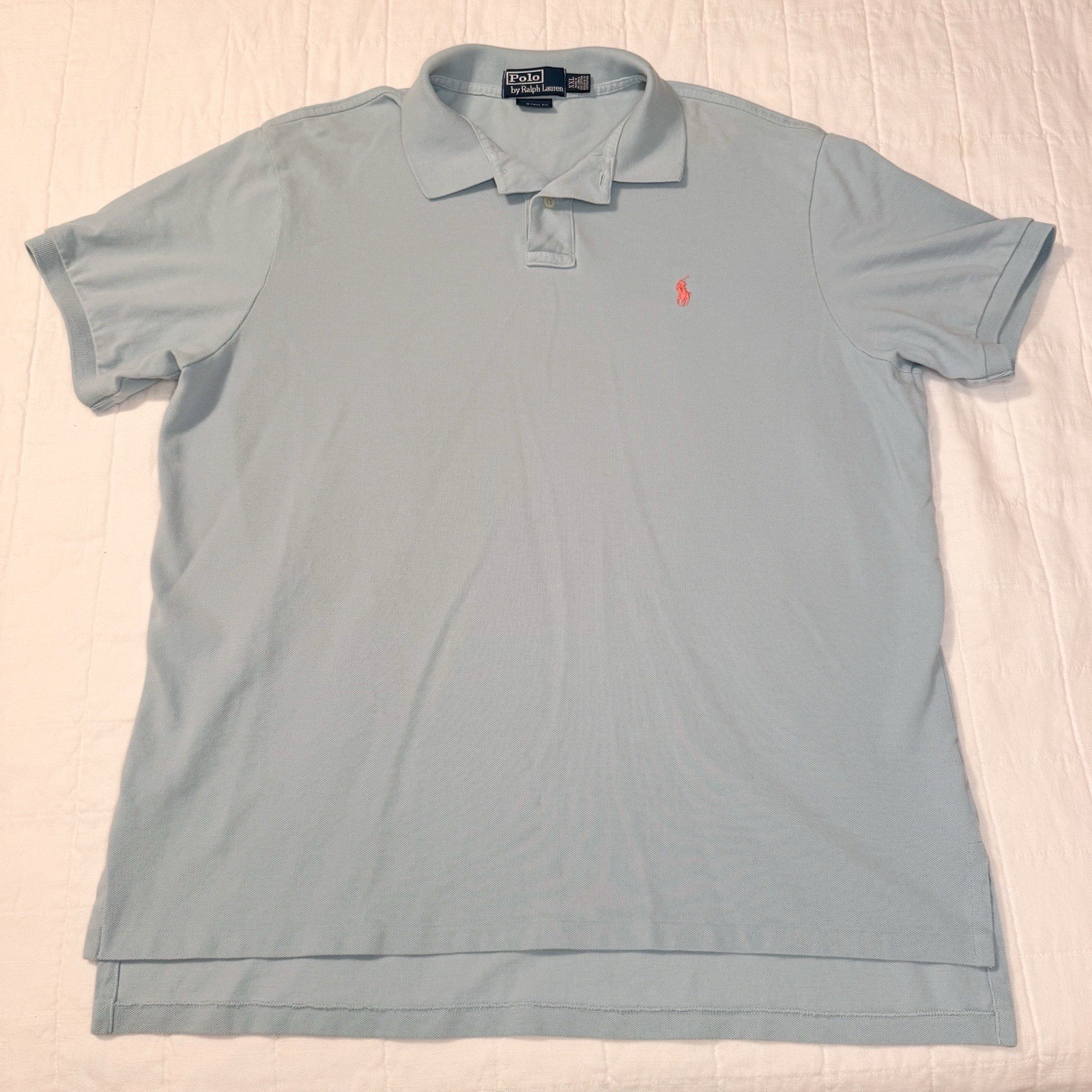 PONY Polo Ralph Lauren camicia uomo XXL blu chiaro con frangia rosa manica corta