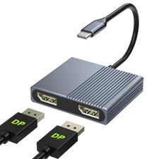 USB C to Dual DisplayPort Adapter 4K@60Hz MST Splitter for Dual Monitors