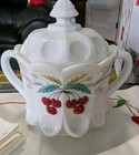 Vintage Milk glass WestmorelandCherry WButtons LargeJar  Lid4Placemats Napkins