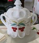 Vintage Milk glass WestmorelandCherry WButtons LargeJar  Lid4Placemats Napkins
