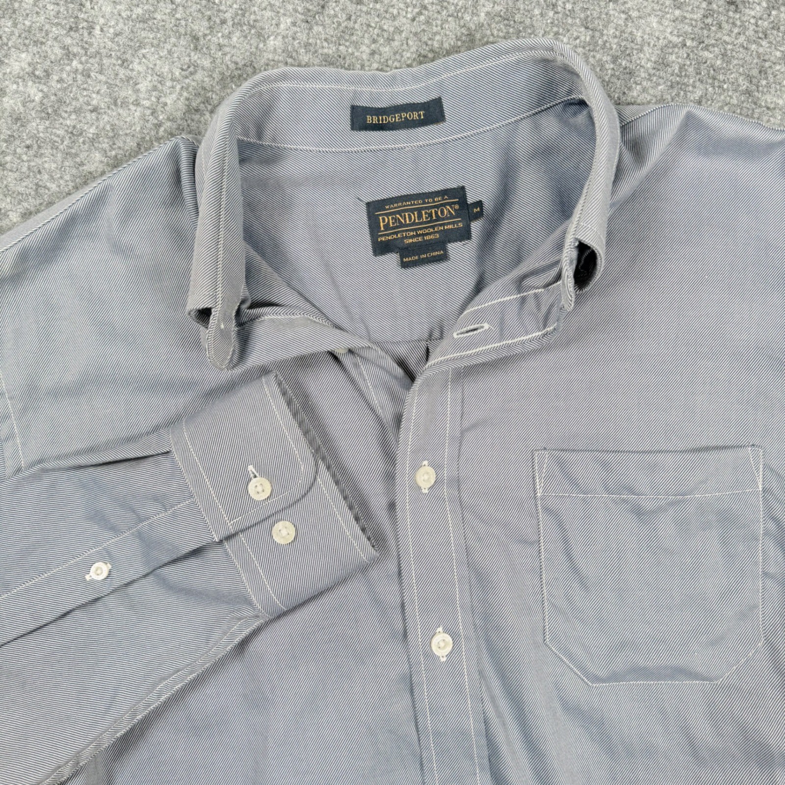 Pendleton Bridgeport Shirt Medium Gray Striped Bu… - image 1