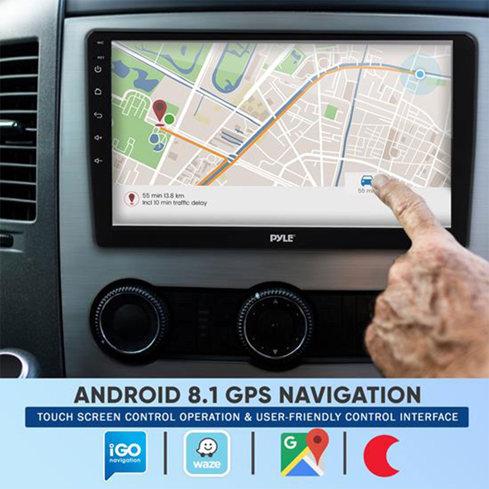 Pyle PLINTBL10 10.1" Bluetooth Wifi GPS USB Double DIN Receiver w/ Touchscreen