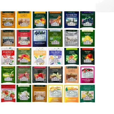 Individually Wrapped 30 Flavors Ahmad Tea Sampler - Fresh & Allergen-Free