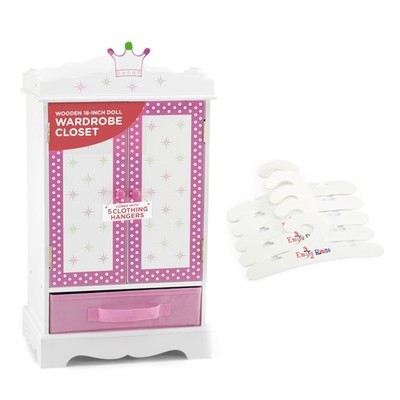 Emily Rose 18 Doll Closet Armoire with 5 Notched Hangers - Wish Crown Furnit...