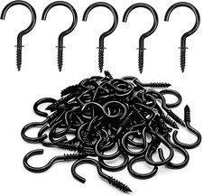 50-Pack 1-1/2 Inch Black Screw Hooks, Heavy Duty Steel Cup Hooks for Hanging,...