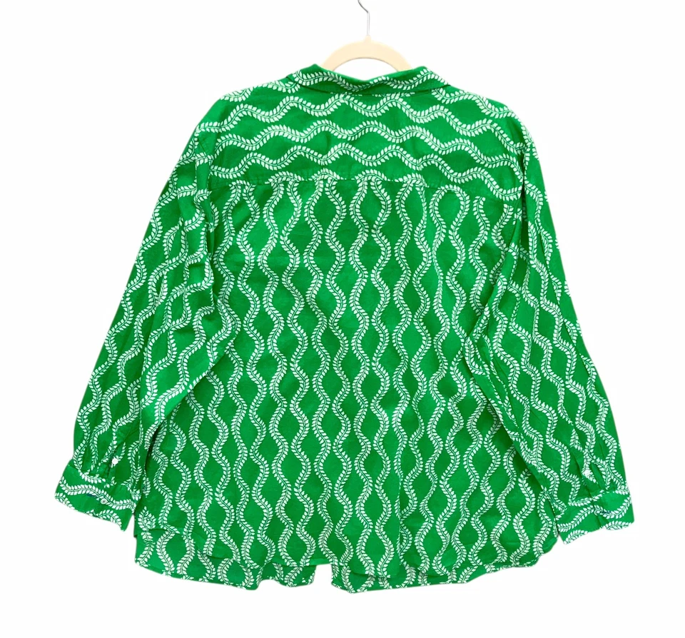 Camisa Top Talbots Estampado Vid Verde Abotonada Manga Larga Ligera Talla Grande 3X Foto 3 de 4