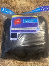 Hanes Double Tough boys' cushioned crew socks come in a 12-pack size 3-9