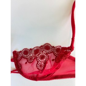 Malizia by La Perla Red Sheer Floral Embroidered Underwire Bra Size 32 70 1