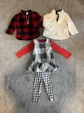 Girls 5pc Plaid Long Sleeve Outfit Set Lot Pullover Dress Shirt Pants