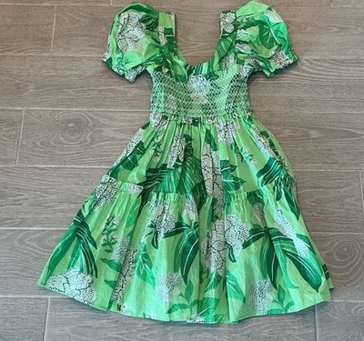 FARM Rio XXS Green Floral Cotton Smocked Puff Sleeve Short Dress Square  Neck | eBay