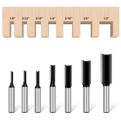 7 Pcs Straight Cut Router Bit Set 1/4 Shank, Double Fluted Plunge Router Drill B