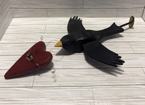 Black Crow Bird w/ Hanging Heart Clock Handmade Local Artist Washington Based