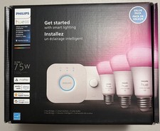 Philips Hue 75W 3-Bulb Color Starter Kit with Hue Bridge Smart Button NEW