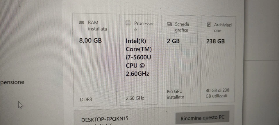 Dell Latitude E5450 · i7-5600U · 8GB · 238GB, foto 4 di 5