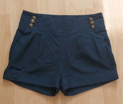 Shorts REVIEW NEVER ESTABLISHED Damen Hotpants Knöpfe Gr.XS Viskose Blau Neuwert