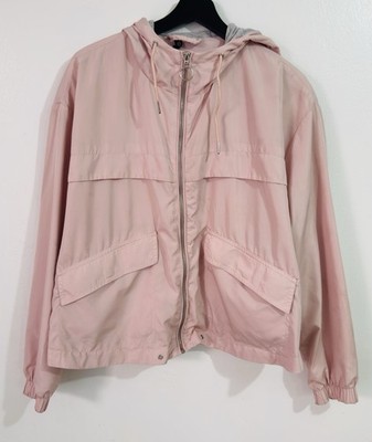 H&M Divided Women s Pink Hooded Zip Windbreaker Jacket Size L