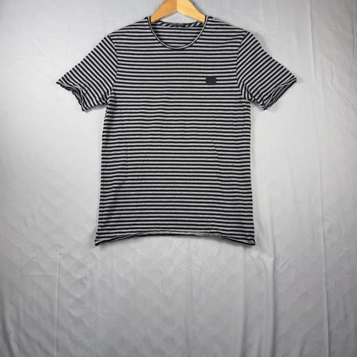 Acne Studios Shirt Mens Small Gray Striped Face Logo Tee Crewneck Cotton Top