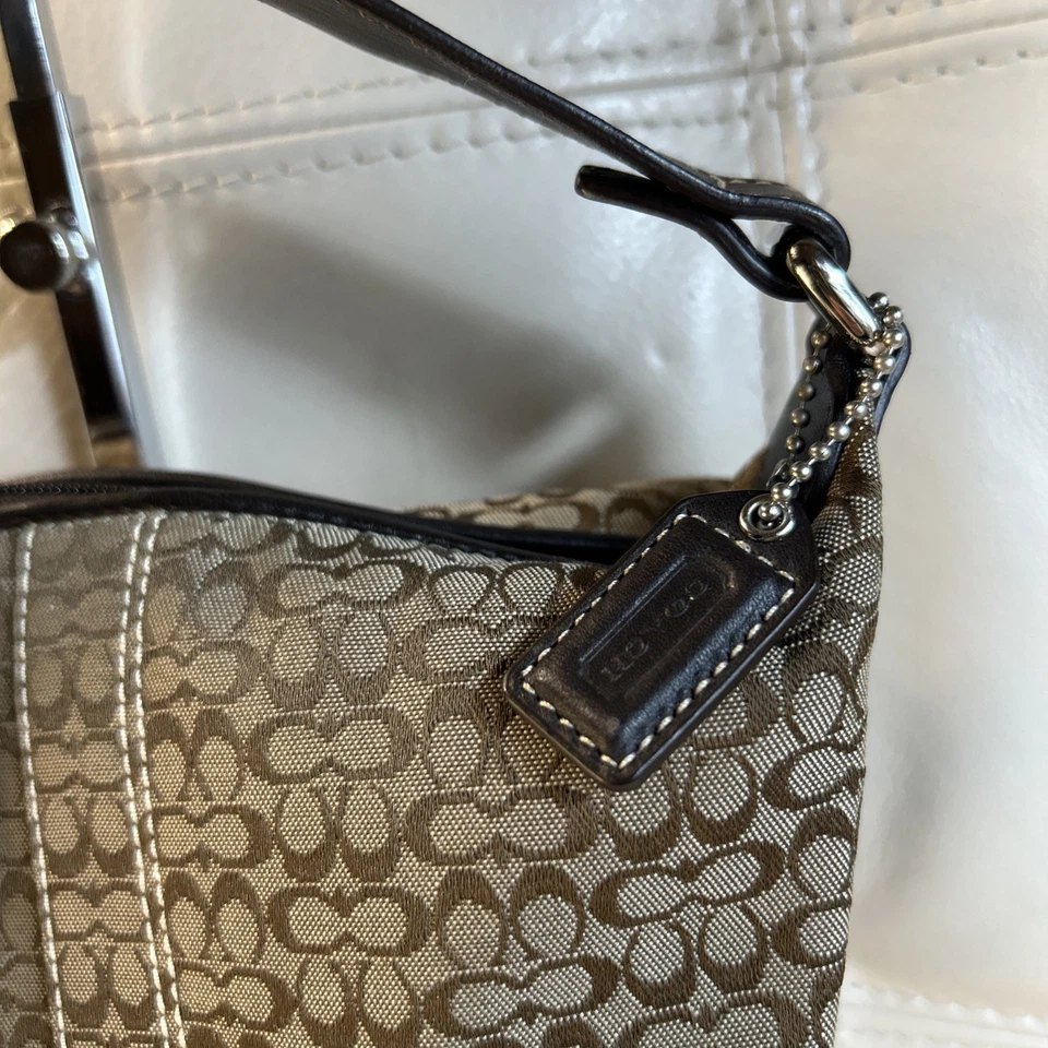 Vintage Coach Bag Mini Signature CC Jacquard Shoulder Brown Small Pouch VGC! - Image 3 of 4