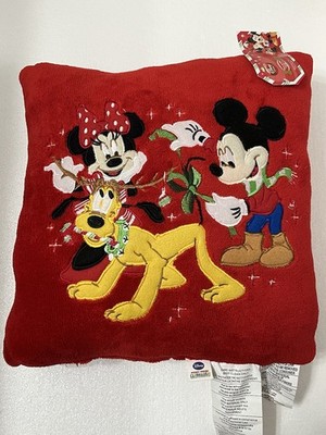 Red Disney Christmas Decorative Throw Pillow 16x16 In Mickey Minnie & Pluto