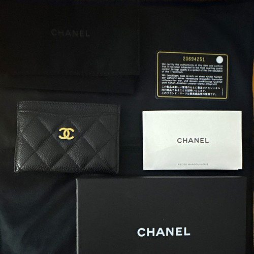 CHANEL Black Quilted caviar Leather Card Case/Holder w/ CC Logo, MPN 20694251