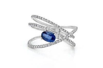 Ring 14kt Gold Oval Sapphires & Diamonds Criss-Cross Rich text editor
